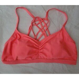 NWOT Go Gossip Sporty Solids Coral M Strappy Lattice-Back Bikini Swim Top #94847